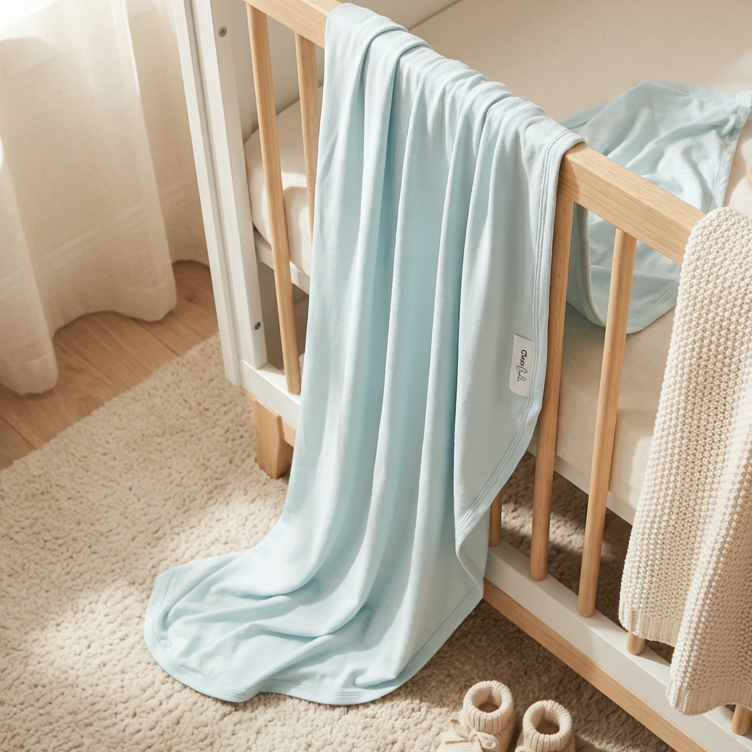 Stretchy Bamboo Baby Swaddle in Baby Blue Horizon