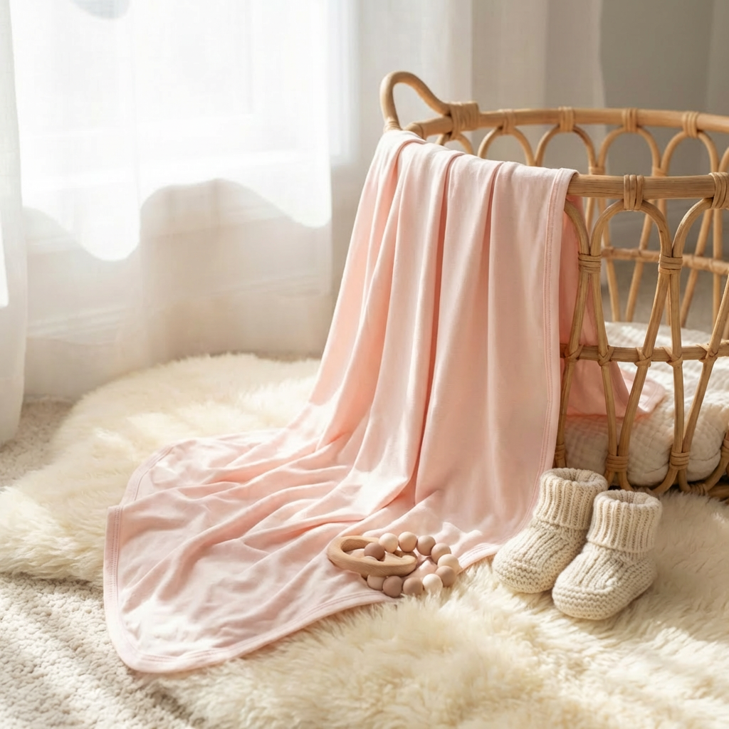 Stretchy Bamboo Baby Swaddle in Candy Pink