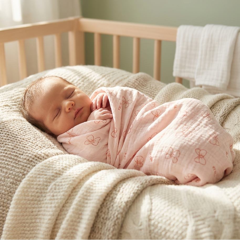 Baby Organic Muslin Wrap - Strawberry Bows