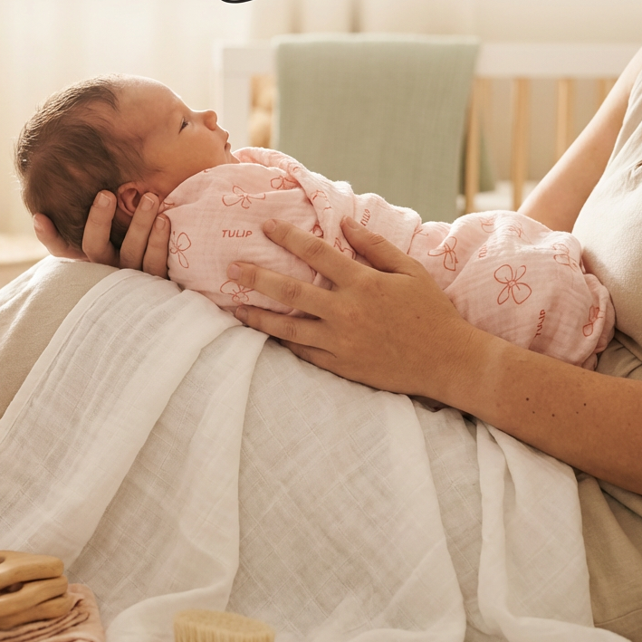 Baby Organic Muslin Wrap - Strawberry Bows