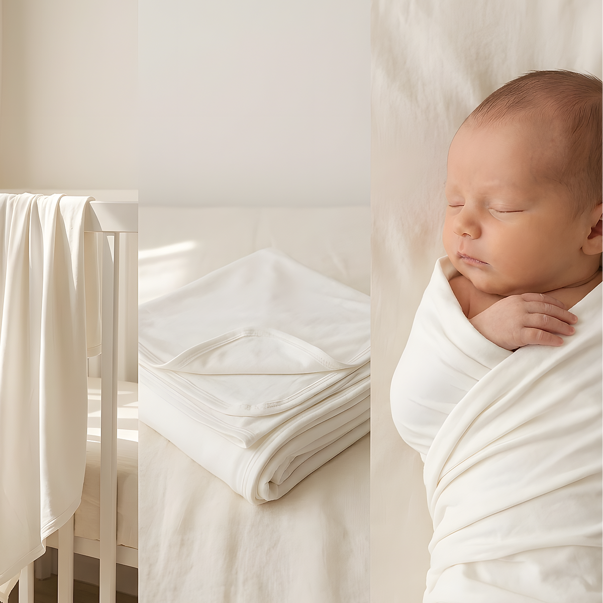 Stretchy Bamboo Baby Swaddle in Milky White