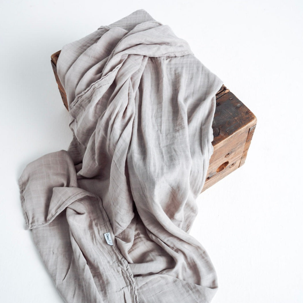 Luxurious Bamboo Cotton Baby Muslin Wrap - Silver Mist