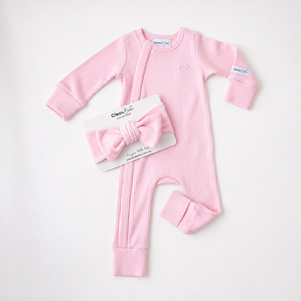 Ribbed Bow Headband - Pink Blossoms