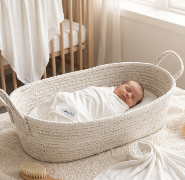 Stretchy Bamboo Baby Swaddle in Milky White