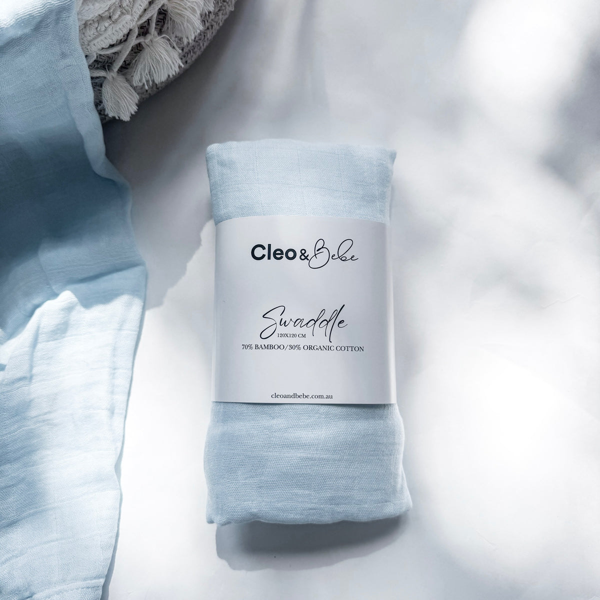 Luxurious Bamboo Cotton Baby Muslin Wrap - Baby Blue