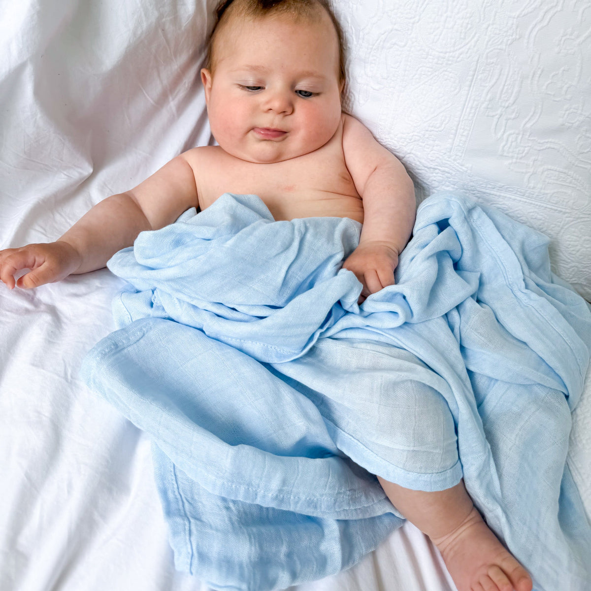 Luxurious Bamboo Cotton Baby Muslin Wrap - Baby Blue