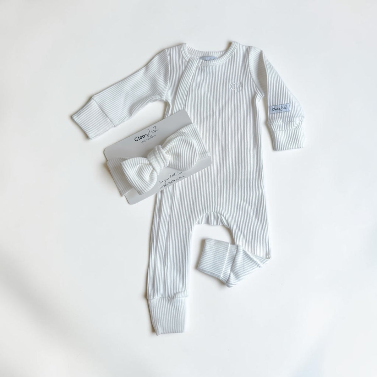 Ribbed Bow Headband - White