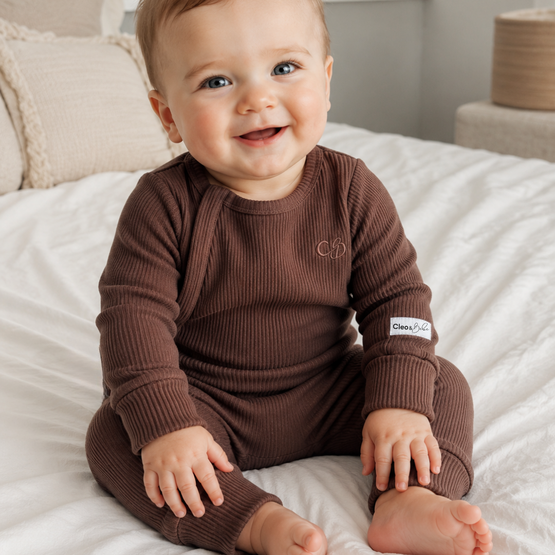 Ribbed Baby Onesie - Chocolate