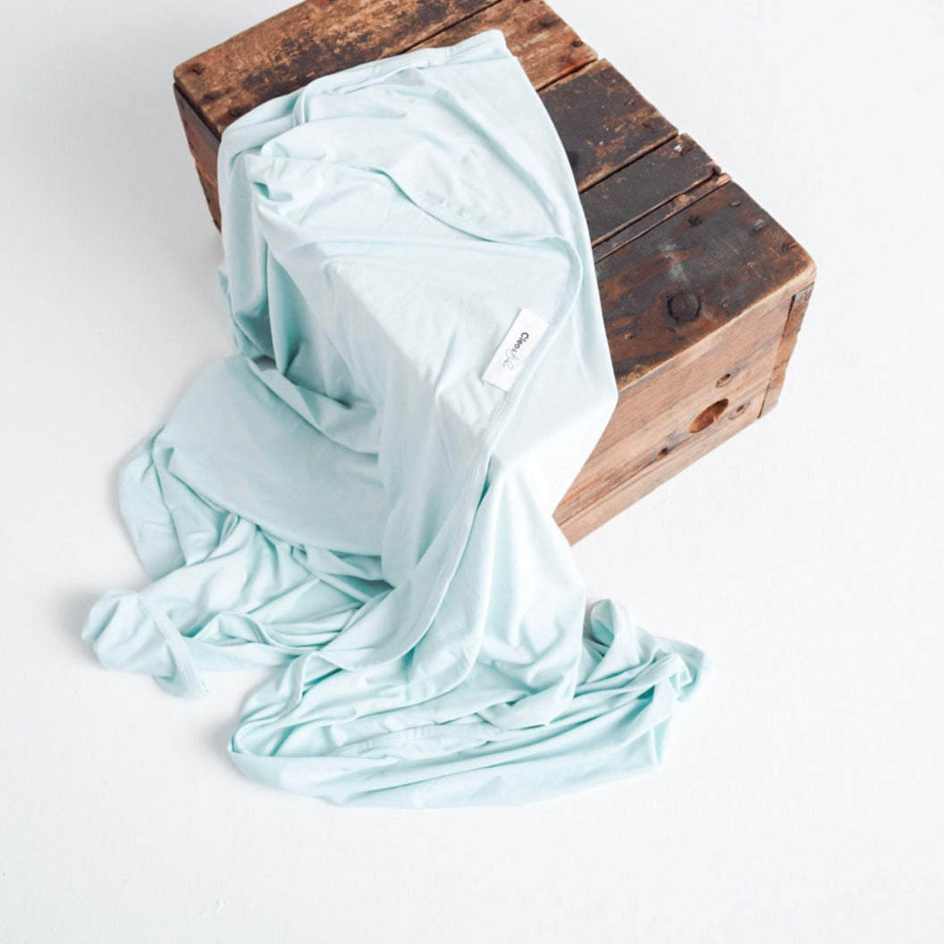 Stretchy Bamboo Baby Swaddle in Baby Blue Horizon