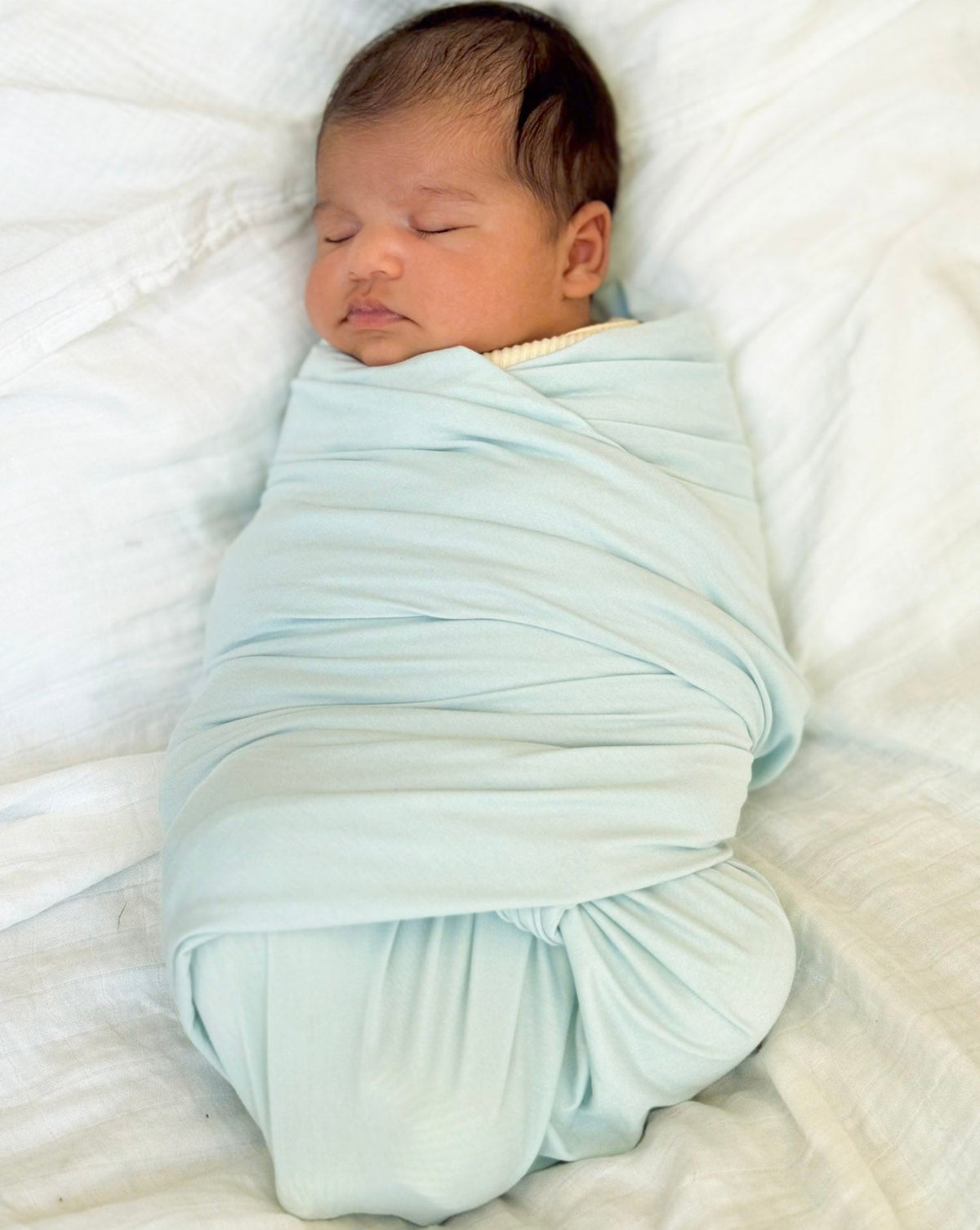 Stretchy Bamboo Baby Swaddle in Baby Blue Horizon