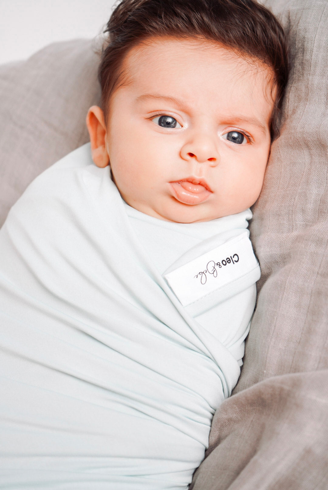 Stretchy Bamboo Baby Swaddle in Baby Blue Horizon