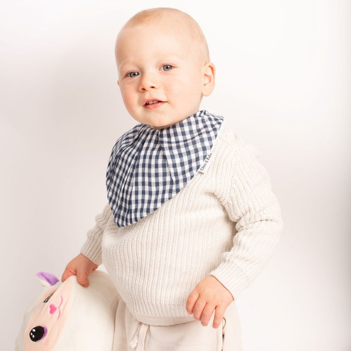 Navy Blue Gingham - Muslin Bandana Bib