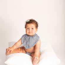Load image into Gallery viewer, Navy Blue Gingham Muslin Bandana Bib
